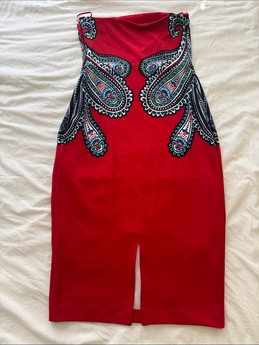 Strapless Red Paisley-Print Dress - Picture 6 of 6